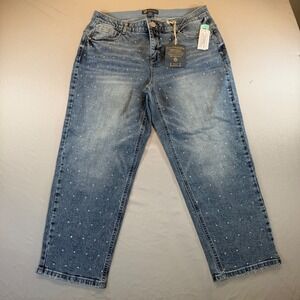 Democracy Absolution High Rise Boyfriend Rhinestone Jeans Blue 16W New